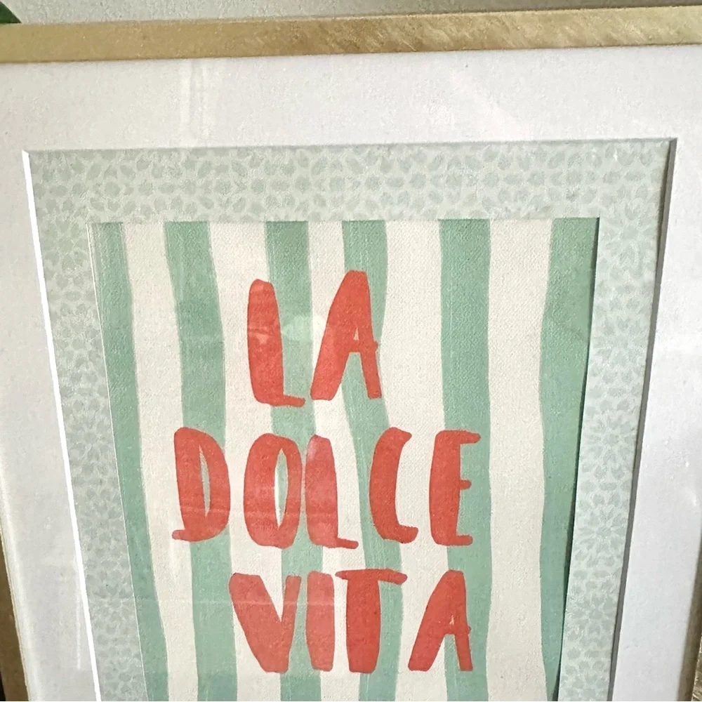 La Dolce Vita Italian Mint Stripe Canvas Print Wall Art Poster Framed Italian